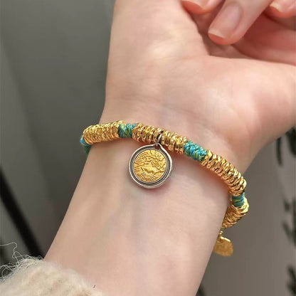 Vajra Knot Bracelet with 24K Gold-Plated S925 Silver & Woven Cord