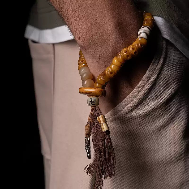 Circle of Life® Tibetan Yak Bone Skull Bead Bracelet with Tassel