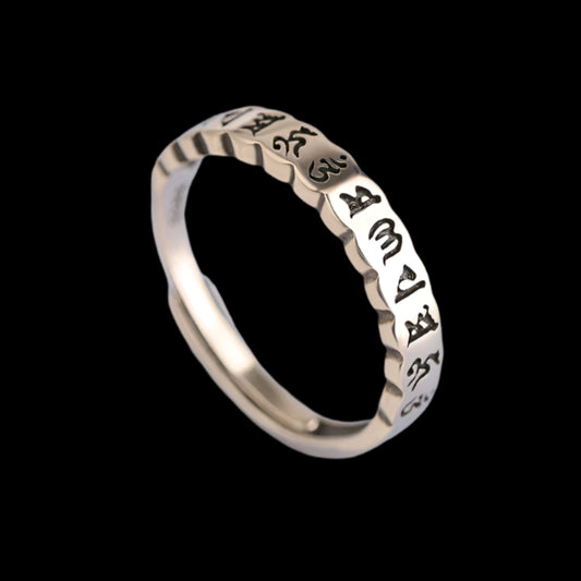 Sterling Silver Vintage Six Syllables Mantra Ring