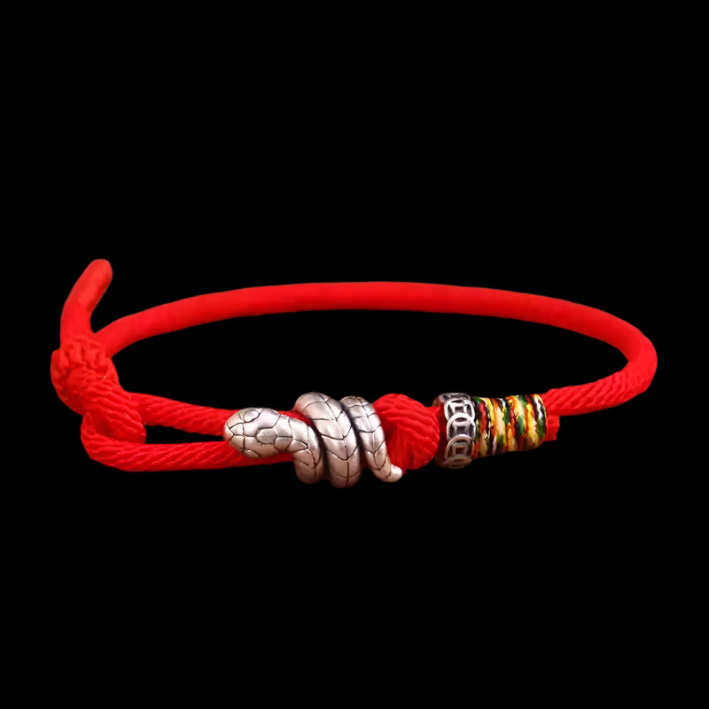 Tibetan Red Rope Bracelet with 925 Silver Soaring Snake Charm