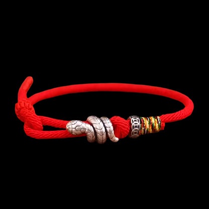 Tibetan Red Rope Bracelet with 925 Silver Soaring Snake Charm