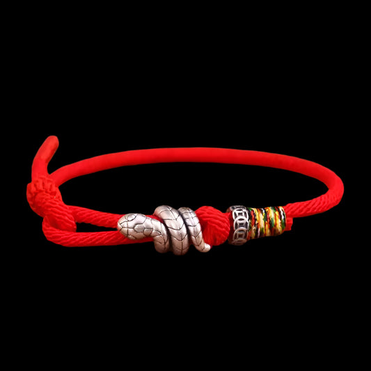Tibetan Red Rope Bracelet with 925 Silver Soaring Snake Charm