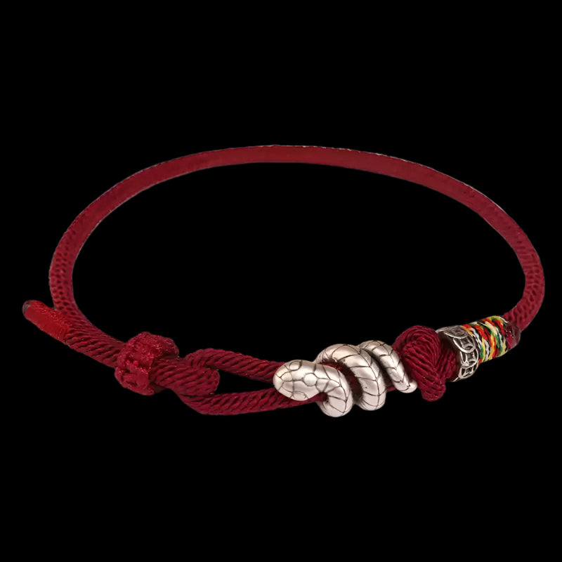 Tibetan Red Rope Bracelet with 925 Silver Soaring Snake Charm