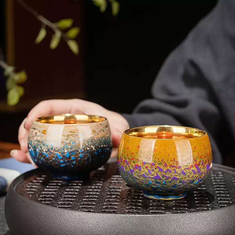 Handcrafted Lacquered Tea Cup with 24K Gold and Tibetan Bodhi Leaf Design – Traditional Tibetan Tea Cup with Non-heritage Craftsmanship
