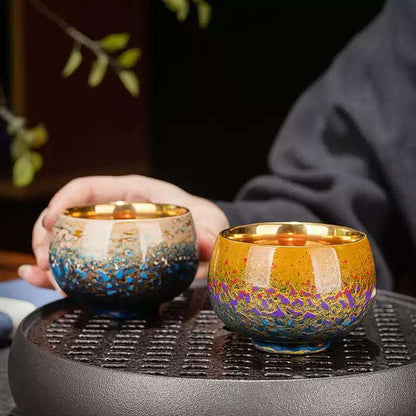 Handcrafted Lacquered Tea Cup with 24K Gold and Tibetan Bodhi Leaf Design – Traditional Tibetan Tea Cup with Non-heritage Craftsmanship