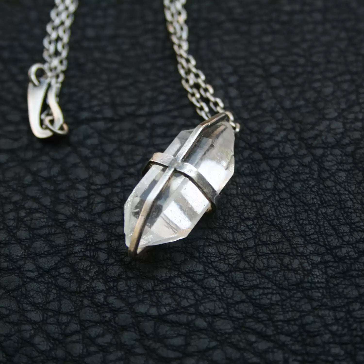 Silver Necklace with Flashing Spirit Crystal Raw Pendant