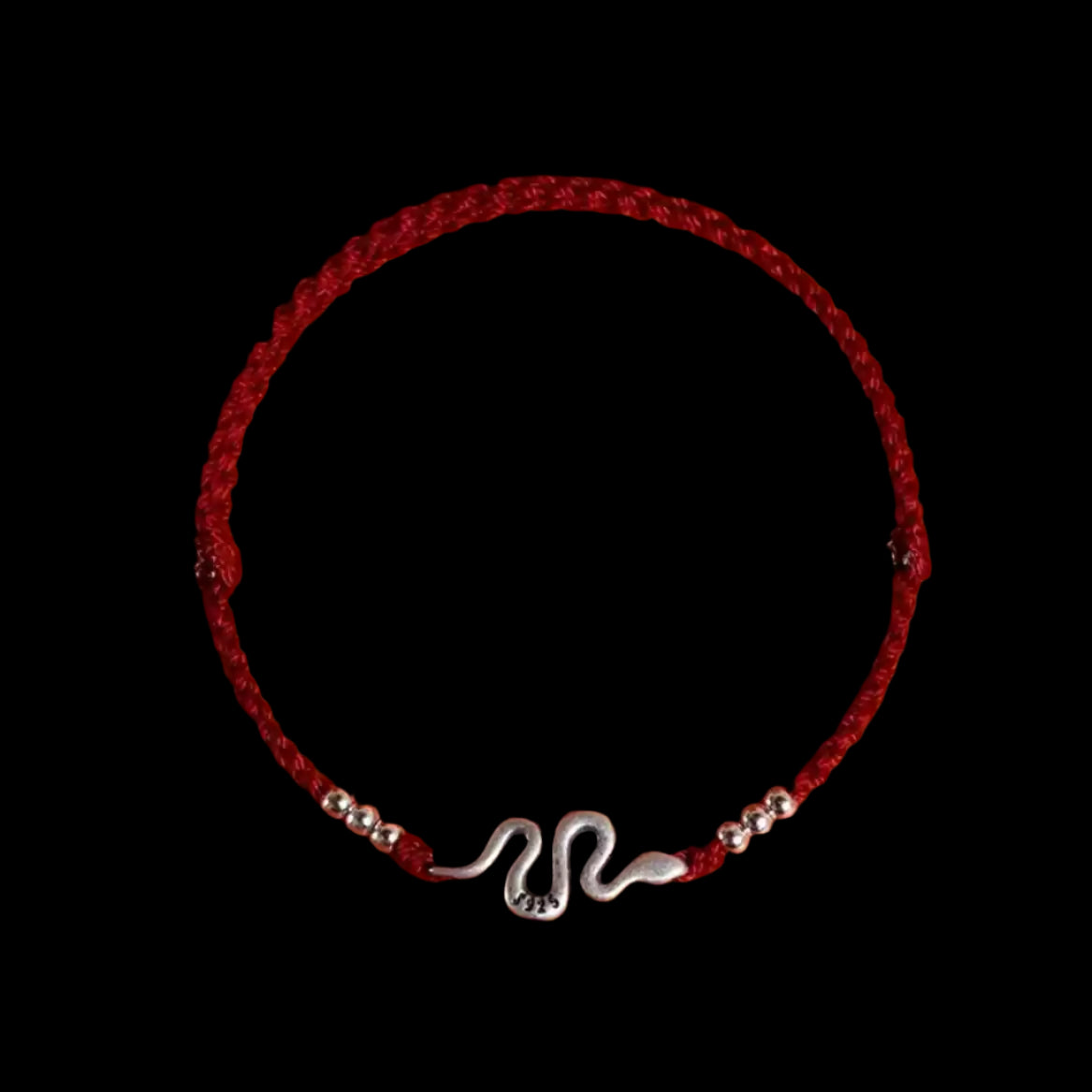 Lucky Snake Knot Bracelet – Handwoven 925 Silver Red & Black Threads