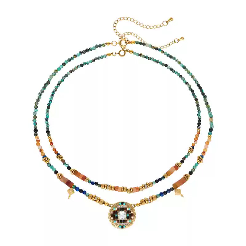 Tibetan Natural Stone Necklace – Turquoise, Lapis, Carnelian, Agate