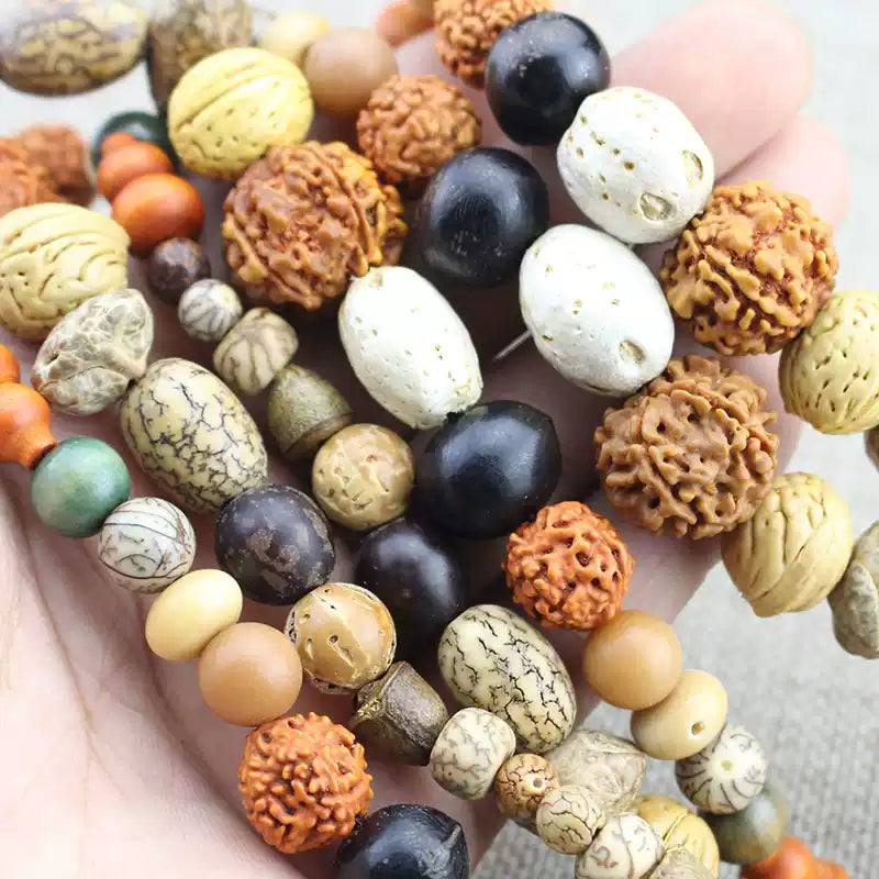 Tibetan Bodhi Seed Bracelet – 108 Beads, Semi-Precious Stones