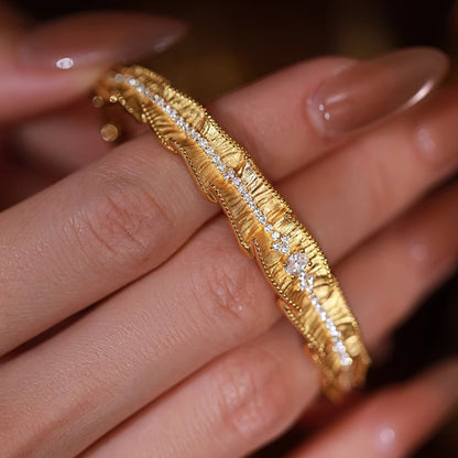 Imperial Ruffle Gold-Plated Silver Bangle with Pavé Detailing