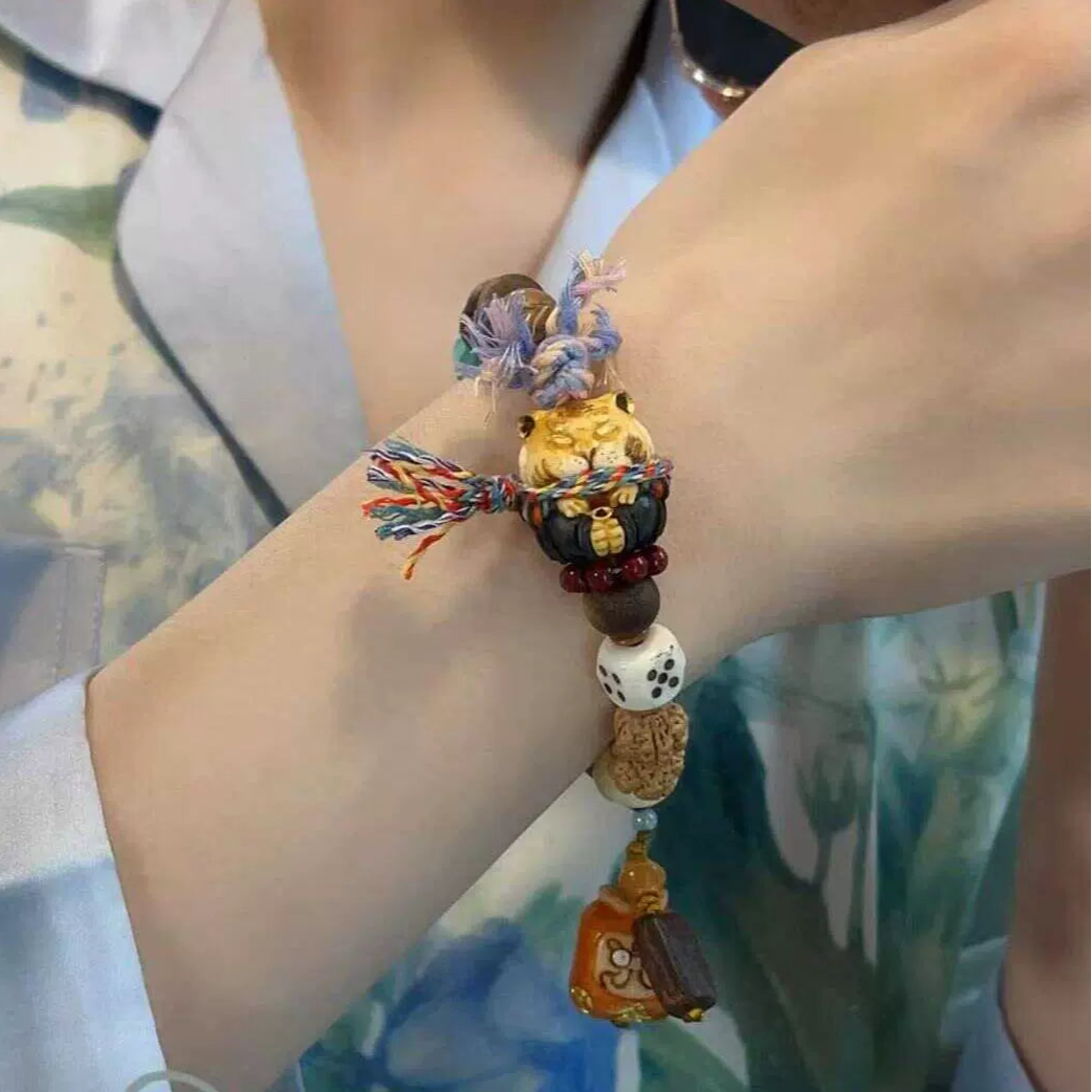 Funky Punky® Tibetan Agarwood Tiger Daruma Bracelet with Vajra Beads