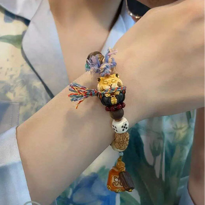 Funky Punky® Tibetan Agarwood Tiger Daruma Bracelet with Vajra Beads