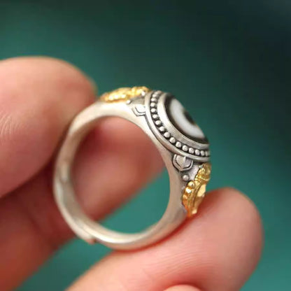 Third Eye Armor® Vajra Design Silver Ring with Dzi Bead