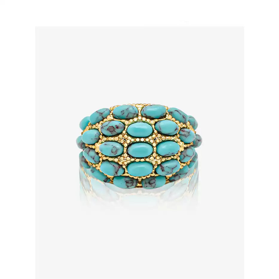 Sky Royal® Tibetan Gold Ring with Clustered Blue Turquoise Oval Beads