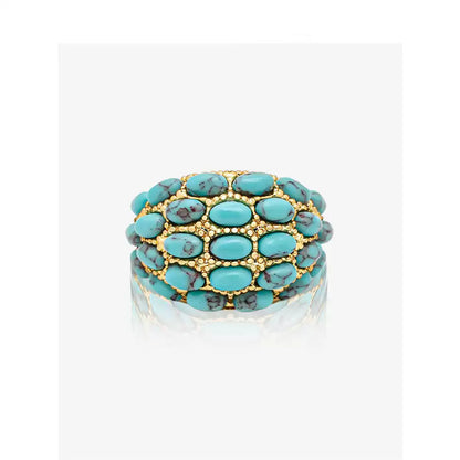 Sky Royal® Tibetan Gold Ring with Clustered Blue Turquoise Oval Beads