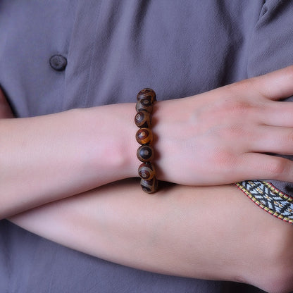 Tibetan Dzi Agate Bracelet with 3-Eye and 9-Eye Beads