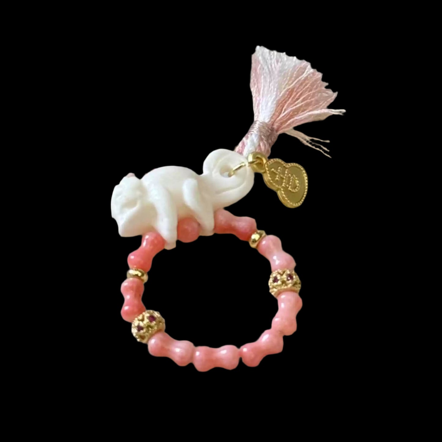 Funky Punky® Pink Bamboo Coral Ring with Carved Bone Lizard Charm