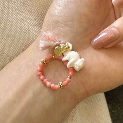 Funky Punky® Pink Bamboo Coral Ring with Carved Bone Lizard Charm