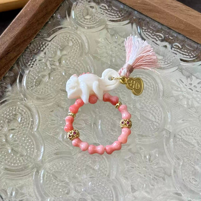 Funky Punky® Pink Bamboo Coral Ring with Carved Bone Lizard Charm