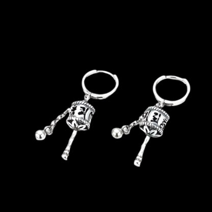 Tibetan S925 Silver Earrings with Six-Word Mantra Prayer Wheel