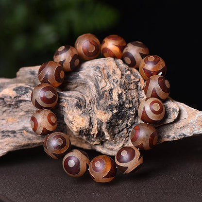 Tibetan Dzi Agate Bracelet with 3-Eye and 9-Eye Beads