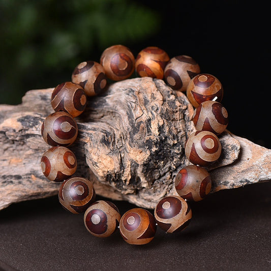 Tibetan Dzi Agate Bracelet with 3-Eye and 9-Eye Beads