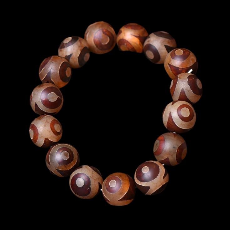 Tibetan Dzi Agate Bracelet with 3-Eye and 9-Eye Beads