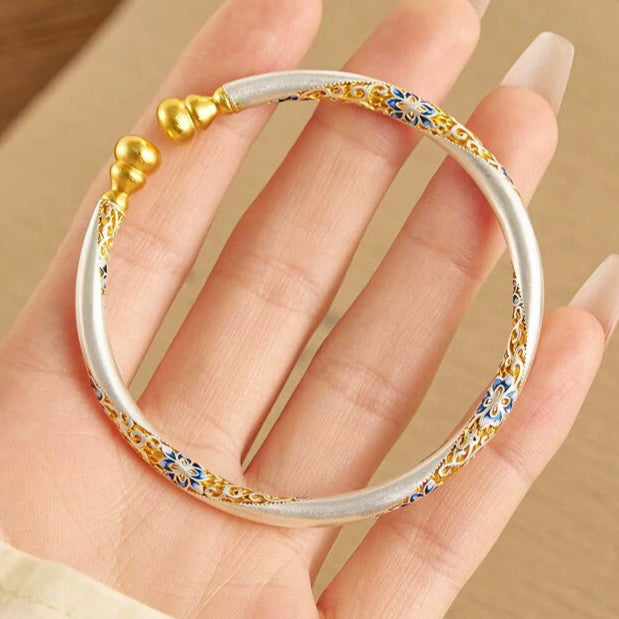 Garden of Empresses® Floral Gilded Enamel Silver Gourd Bracelet