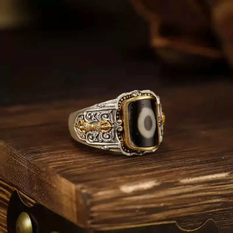 Tibetan "Eye" Dzi Bead Ring