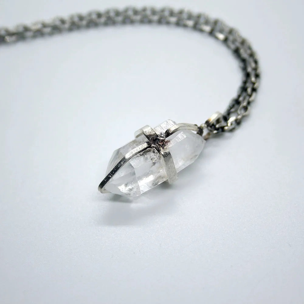 Silver Necklace with Flashing Spirit Crystal Raw Pendant