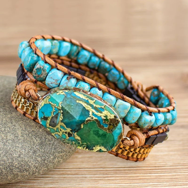Tibetan Turquoise & Crystal Bracelet – Spiritual Protection & Healing