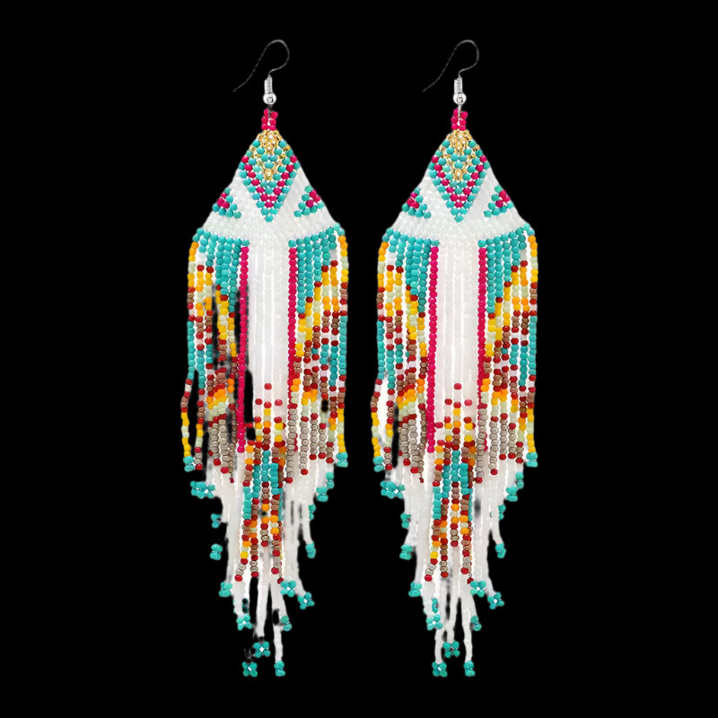 Tibetan-Style Handwoven Beaded Tassel Earrings