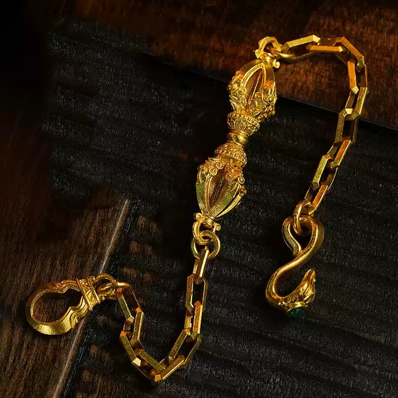 Tibetan Vajra Amulet Bracelet with Handcrafted Chain Links