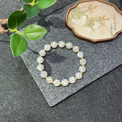 White Omen® Tibetan Treasure Vase Dzi Bracelet with White Agate