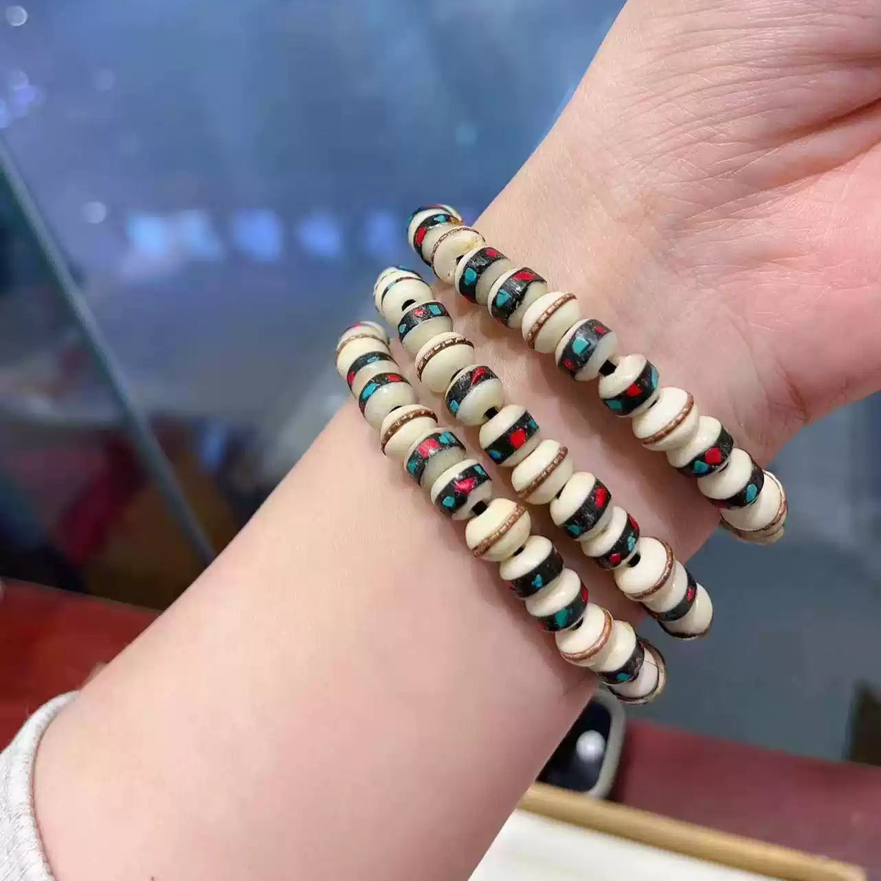 Veins of the Earth® Tibetan Yak Bone Bracelet with Inlaid Beads