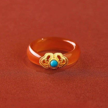Garden of Empresses® Red Agate Ring with Turquoise Inlay