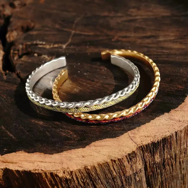 Iron Tapestry® Braided  Narrow Cuff Bracelet in Silver and Gold