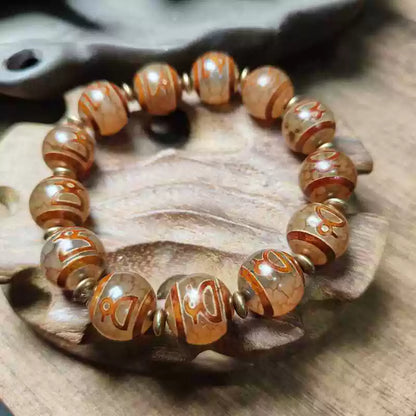 Tibetan Agate Bracelet with Red-Skin Dzi & Fortune Symbols