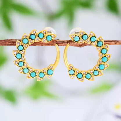 Sky Royal® Gold-Plated Turquoise Hoop Earrings with Leaf Motif