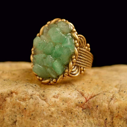 Tibetan Handcrafted Agate and Enamel Ring – Intricate Natural Stone and Traditional Enamel Work