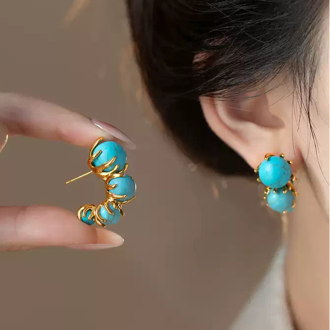 Sky Royal® Turquoise Bead Earrings with Gold Branch