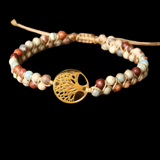 Pastel Reverie® Jasper Beaded Bracelet with Tree of Life Charm & Hand-Knotting