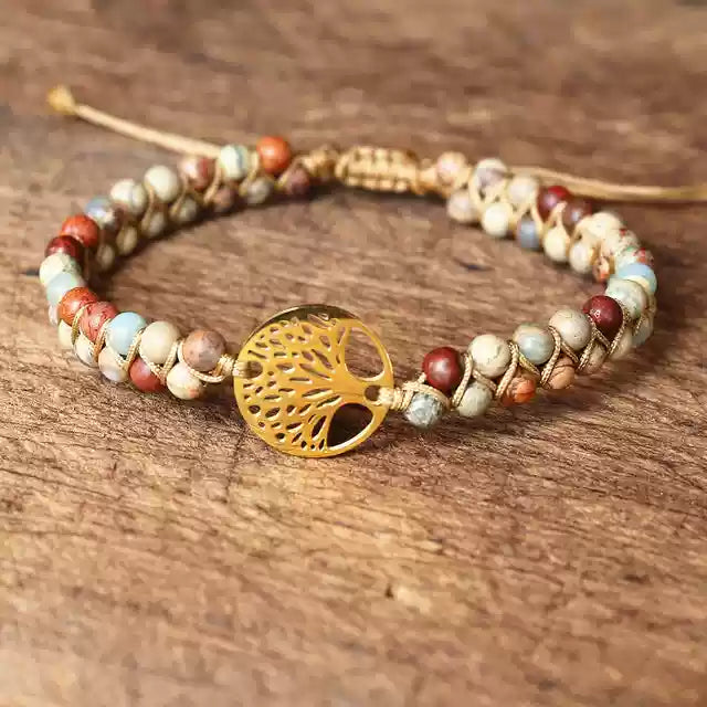 Pastel Reverie® Jasper Beaded Bracelet with Tree of Life Charm & Hand-Knotting
