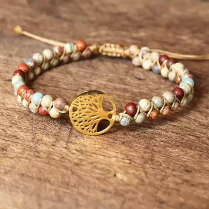 Pastel Reverie® Jasper Beaded Bracelet with Tree of Life Charm & Hand-Knotting