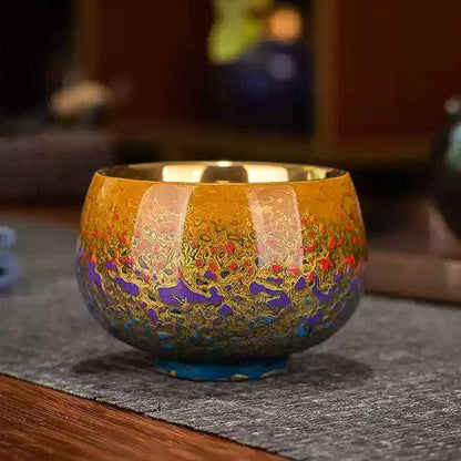 Handcrafted Lacquered Tea Cup with 24K Gold and Tibetan Bodhi Leaf Design – Traditional Tibetan Tea Cup with Non-heritage Craftsmanship