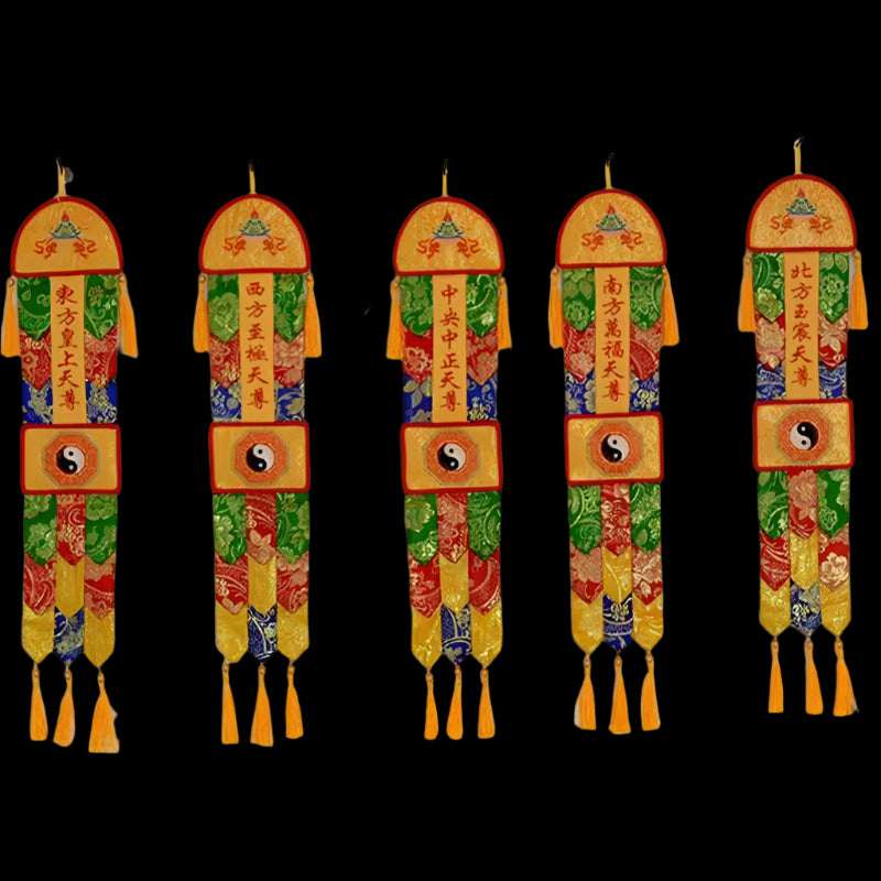 Sacred Tibetan Prayer Flags Embroidered with Six Bodhisattvas