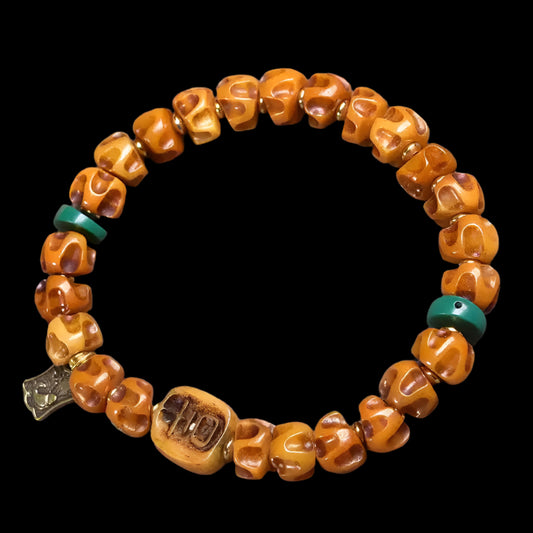 Circle of Life® Tibetan Yak Bone Bracelet with Carved Bodhi Seeds and Brass Charm