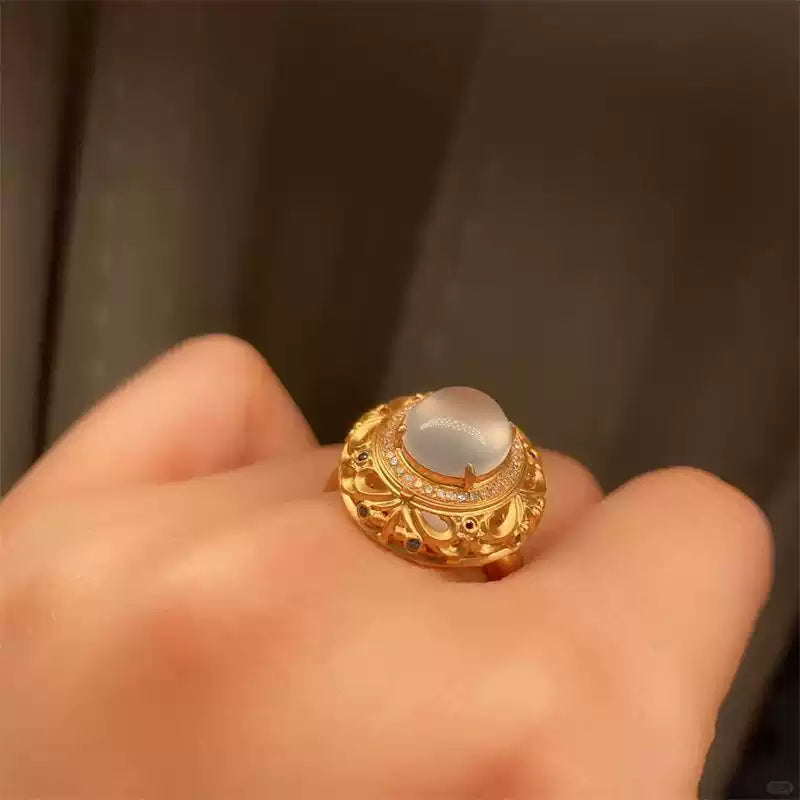 Glass Aromatherapy Locket Ring – Zircon-Embellished Adjustable Ring