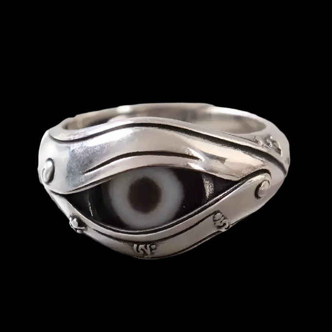 Third Eye Armor® Tibetan Eye Dzi Ring with Snake Motif Setting