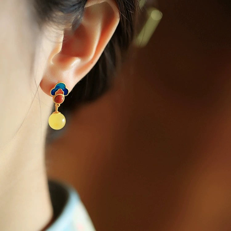 Ruyi Enamel Vintage Earrings – A Symbol of Auspicious Blessings